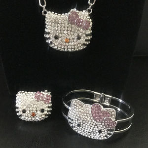 Hello Kitty Crystal Set Necklace, Bracelet & Ring